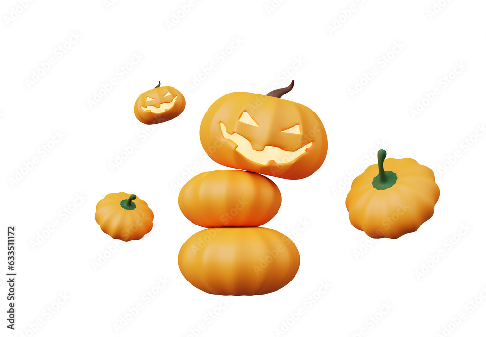 3d render, Halloween party elements decoration with glowing lantern orange pumpkins isolated on clean png background, trick or treat concept. 3d render, Halloween party elements decoration with glowing lantern orange pumpkins isolated on clean png background, trick or treat concept.