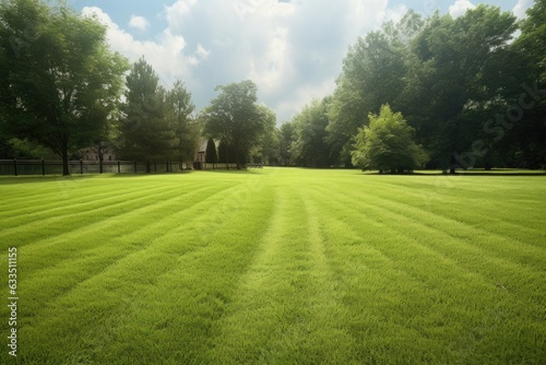 comparing half-mowed and unmowed grass sections photo