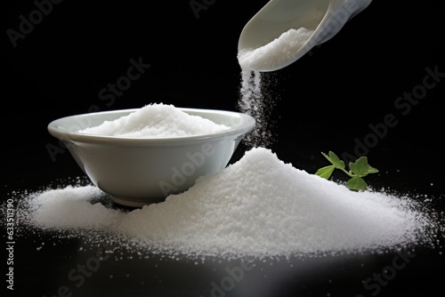 granulated sugar on the table on a black background