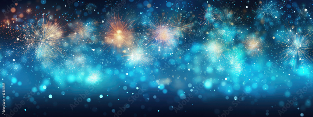 Fototapeta premium Beautiful creative holiday background with fireworks. Celebration and anniversary concept. AI generated