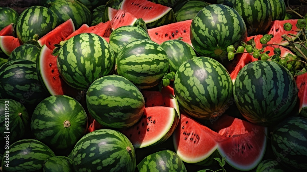  a pile of watermelon sitting on top of each other.  generative ai