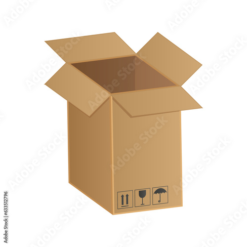 Cardboard box realistic vector illustration isolated on white background