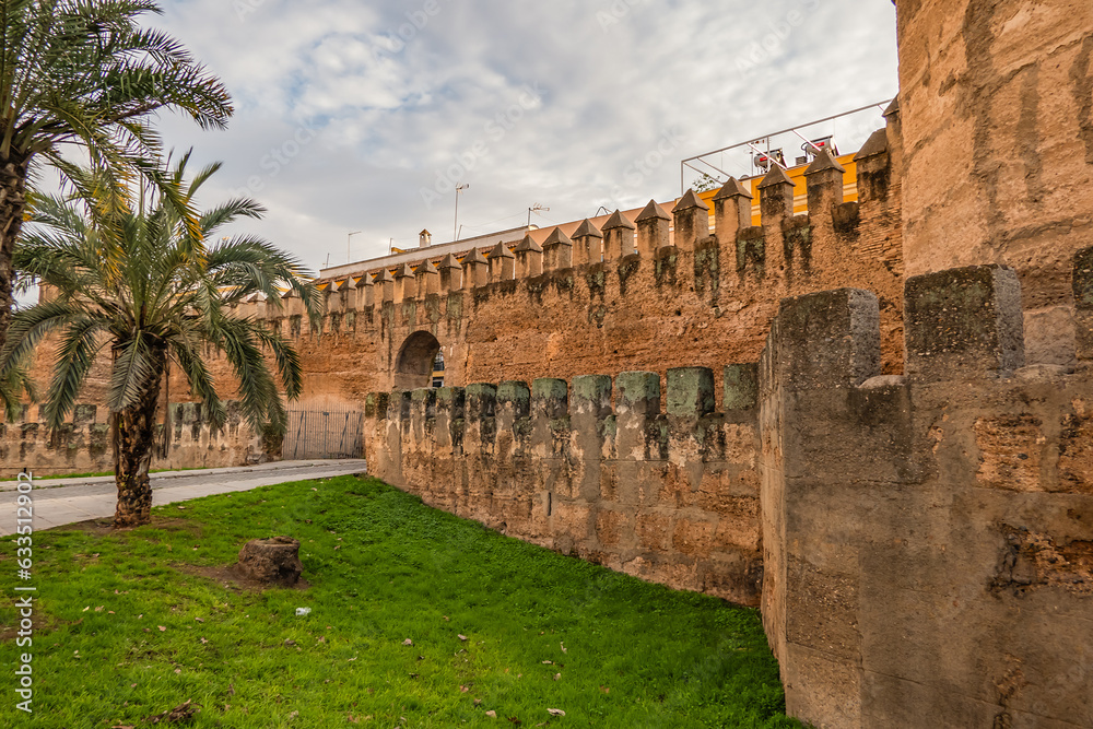 Ancient City Walls. Sevilla City Walls were first built by the Romans in the 1st century BC and then modified by others who conquered the city. Seville, Spain.
