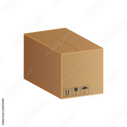 Cardboard box realistic vector illustration isolated on white background