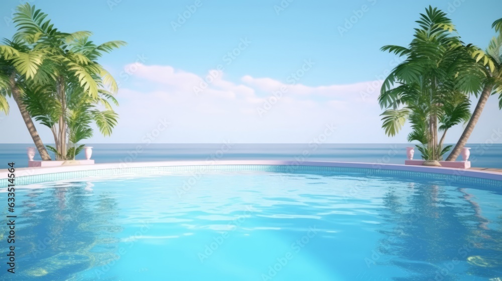pool with palm trees and the ocean in the background pool with palm trees and the ocean in the background