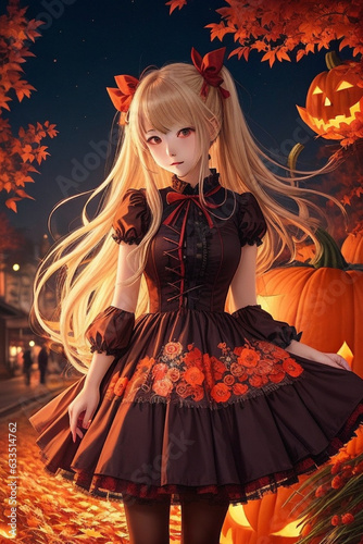 Blonde Anime Magic - Halloween Red Dress and Adorable Ribbon © valenia