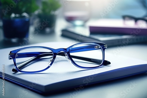 glasses lying on the office table with a notepad