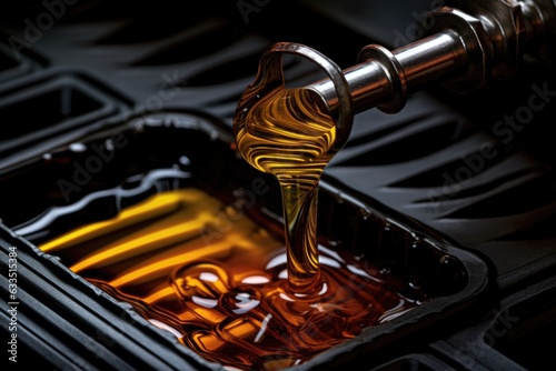 close-up of engine oil dipstick and fresh oil photo