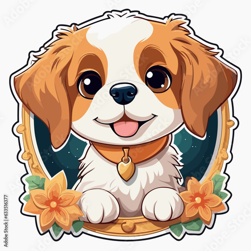 cute dog is in the cute frame character white background cartoon style