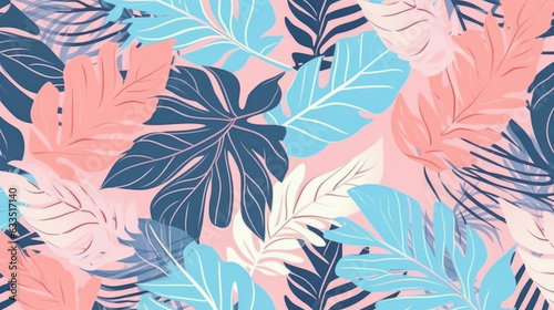 Multicolored floral leaves on a pastel background. Ai generated. Illustration for design, poster or print.