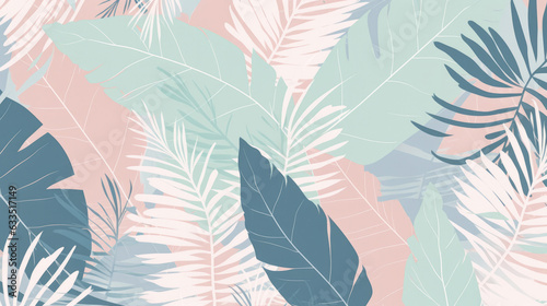 Multicolored palm leaves on a pastel background. Ai generated. Illustration for design, poster or print.