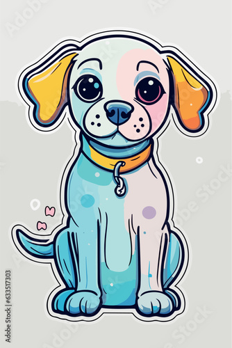 A baby dog card kids art  line art  light colorful  sticker  2d cute  fantasy  vector illustration