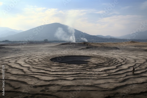 smoke rings casting shadows on volcanic ash-covered ground