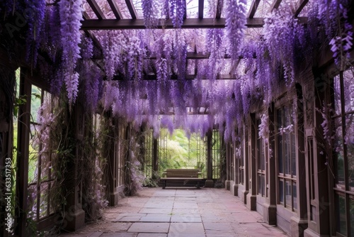 wisteria trellis creating a dreamy purple canopy
