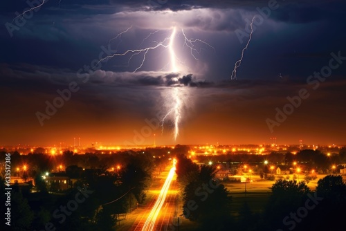 lightning illuminating a dark tornado at night
