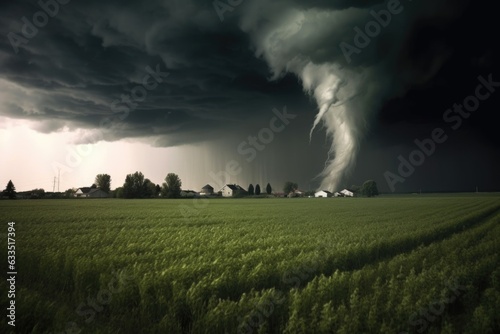 tornado forming over open field with dark clouds