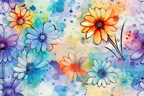 seamless pattern - repeatable texture of abstract colorful  flowers on white background