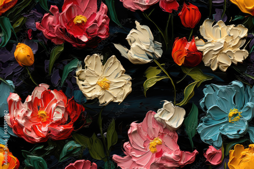 custom made wallpaper toronto digitalseamless pattern - repeatable texture of abstract colorful flowers on black background