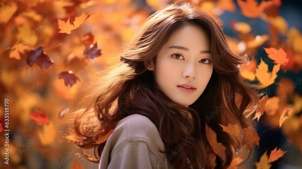 Girl with autumn leaves