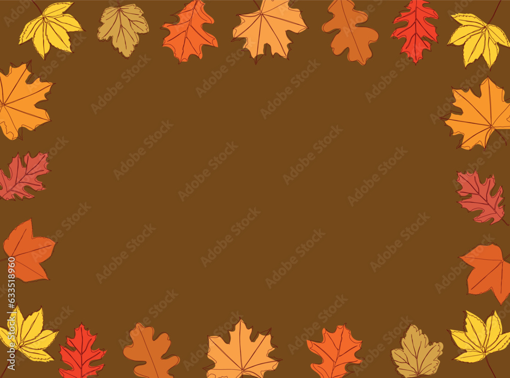 Frame autumn leaves. Autumn leaves frame on brown background. Vector illustration Frame autumn leaves. Autumn leaves frame on brown background. Vector illustration