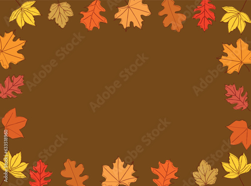  Frame autumn leaves. Autumn leaves frame on brown background. Vector illustration