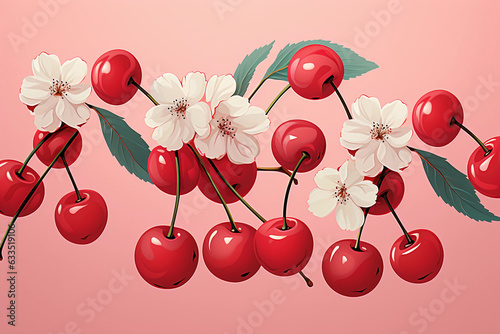 Illustrion Of Cherries On Pink Background © GypsyMan