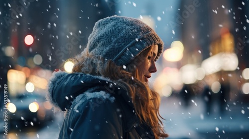 Winter snowy city background