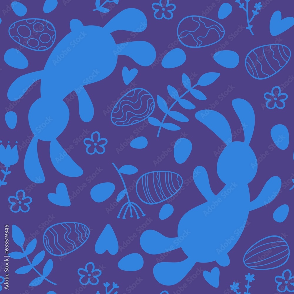 Easter rabbit seamless cartoon bunnies and eggs pattern for wrapping paper and fabrics and kids clothes print