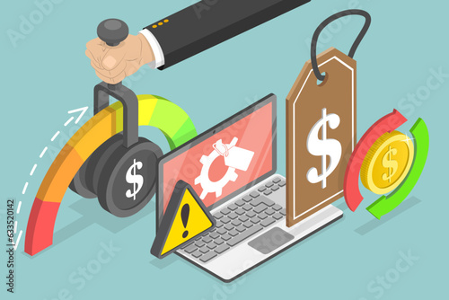3D Isometric Flat Vector Conceptual Illustration of Dynamic Pricing, Changing Market