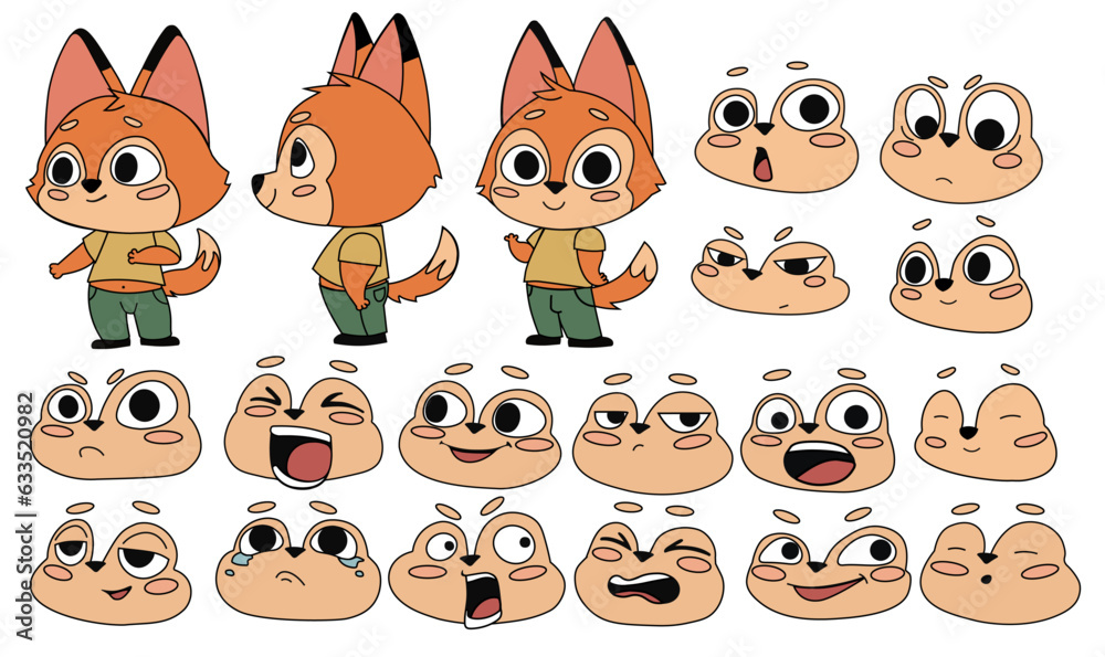Fototapeta premium set of cartoon animal emotions