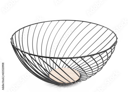 Metal wire fruit bowl isolated on white, side view