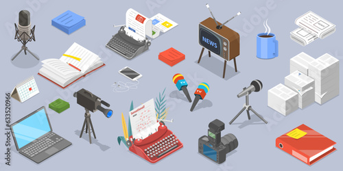 3D Isometric Flat Vector Conceptual Illustration of Journalism, Mass Media News