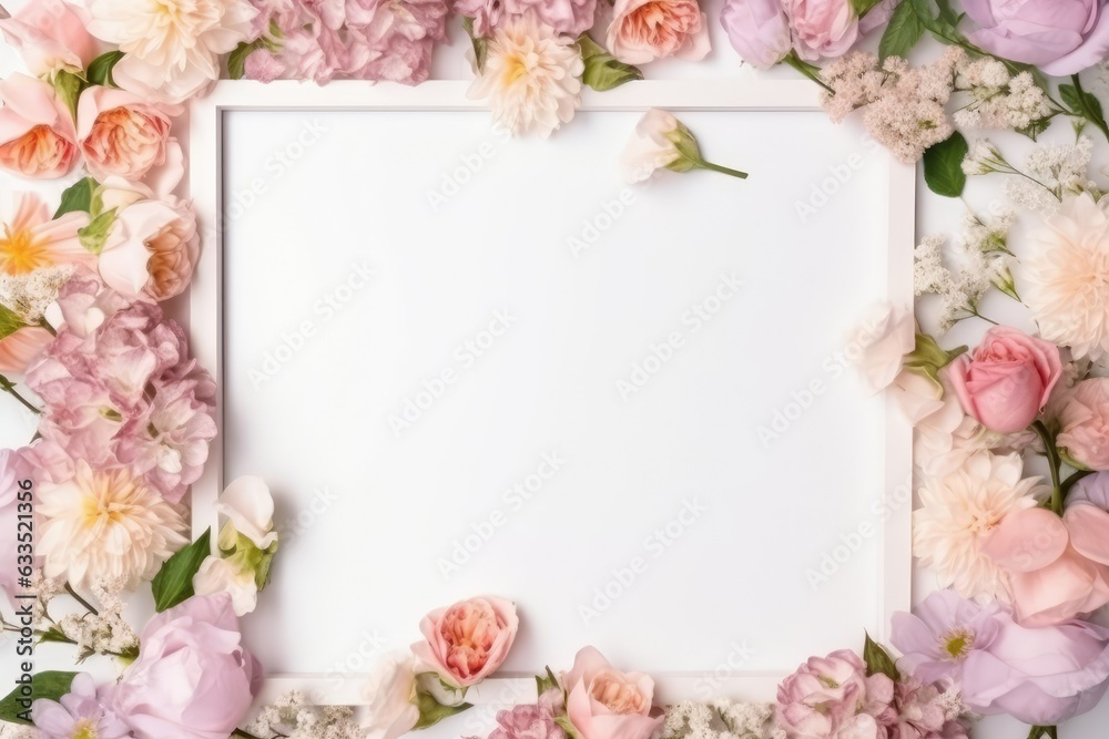 A frame decorated with flowers blank space for text, AI