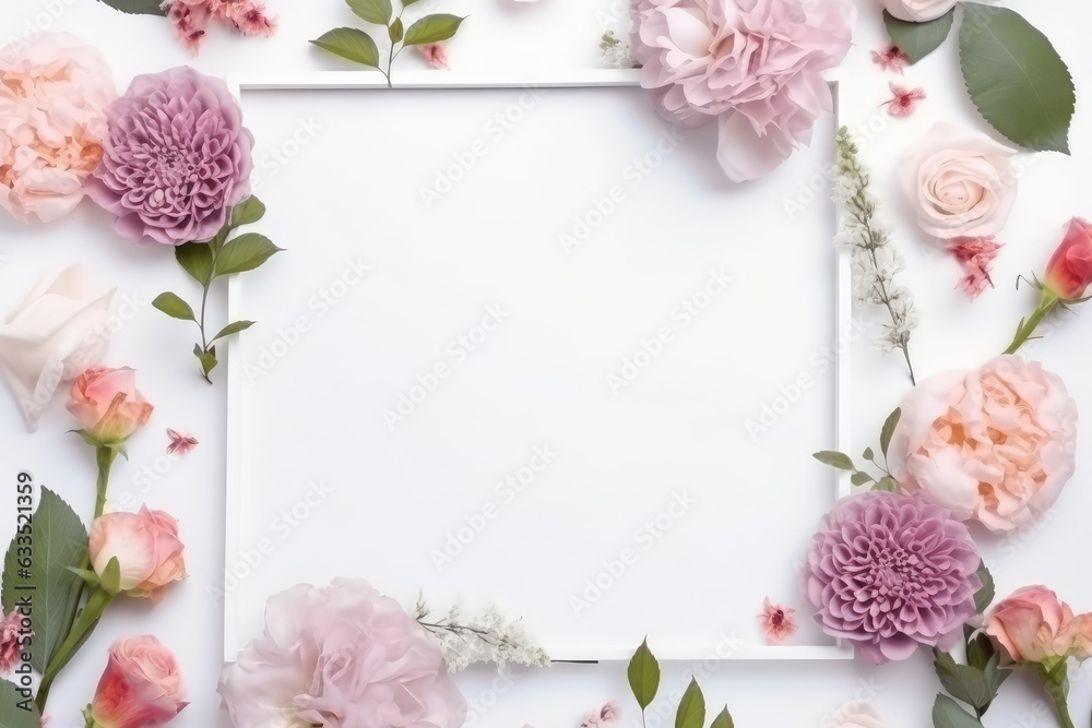A frame decorated with flowers blank space for text, generative AI