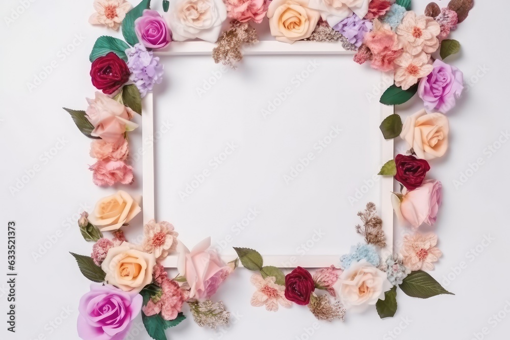 A frame decorated with flowers blank space for text, AI generated