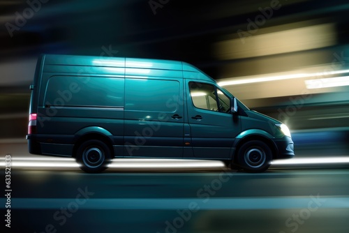 A delivery van with glowing lights and fast motion blur
