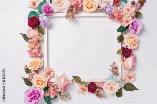 A frame decorated with flowers blank space for text, AI generated