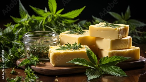 Hemp butter is a vegetable oil derived from cannabis. Ingredient for making coffeeshop desserts. Concept: Legalization of soft drugs.