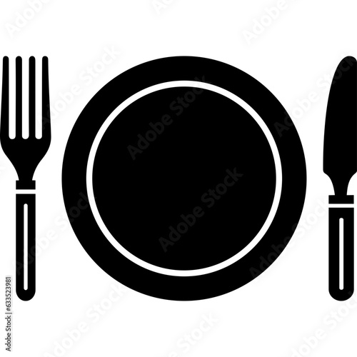 Fork knife and plate cutlery silverware black silhouette