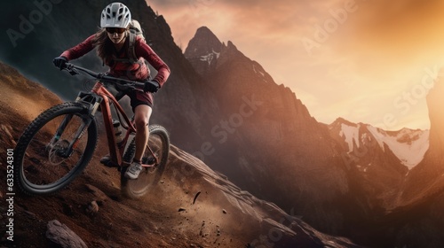 Girl riding bike in mountains