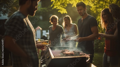 Young family is grilling at the barbecue