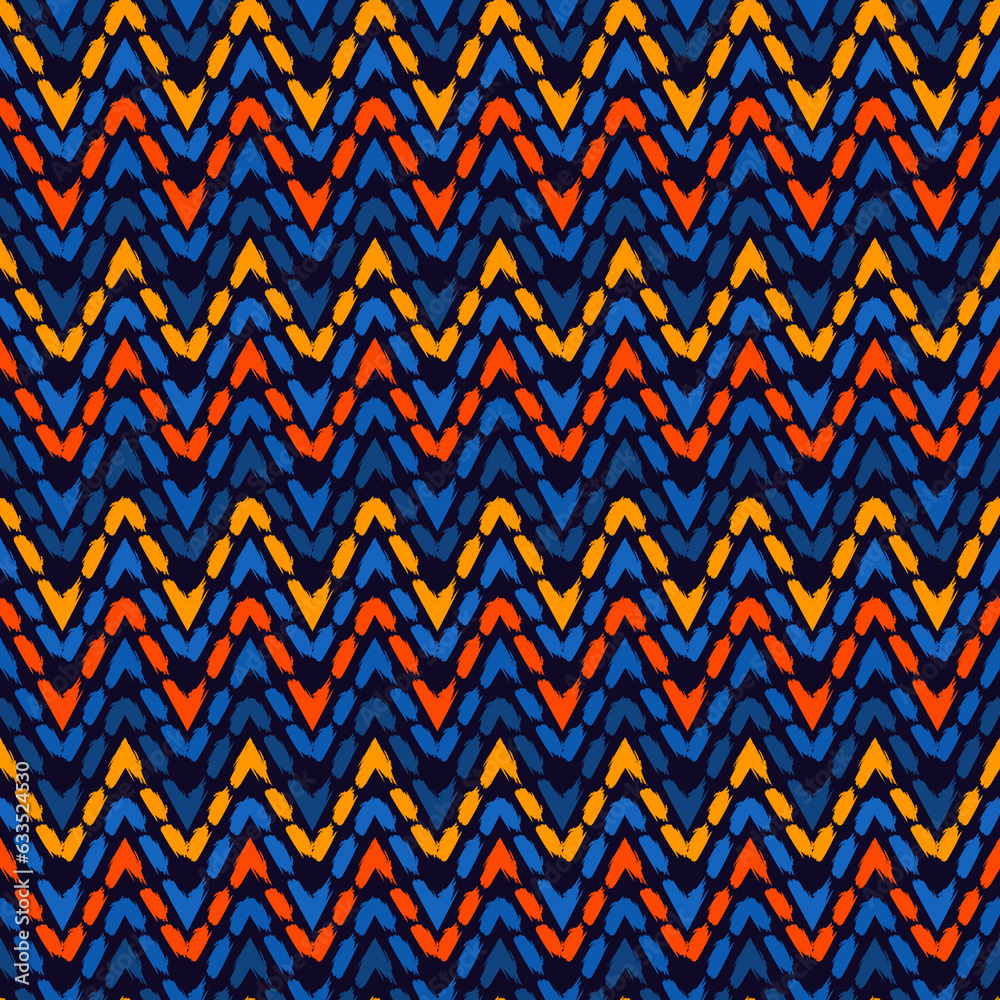 Ethnic seamless pattern. Freehand horizontal zigzag chevron stripes print. Boho chic, indigenous, tribal background Ethnic seamless pattern. Freehand horizontal zigzag chevron stripes print. Boho chic, indigenous, tribal background
