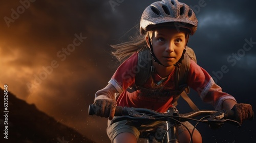 Girl riding bike in mountains