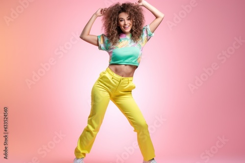 Dancing girl on pink background