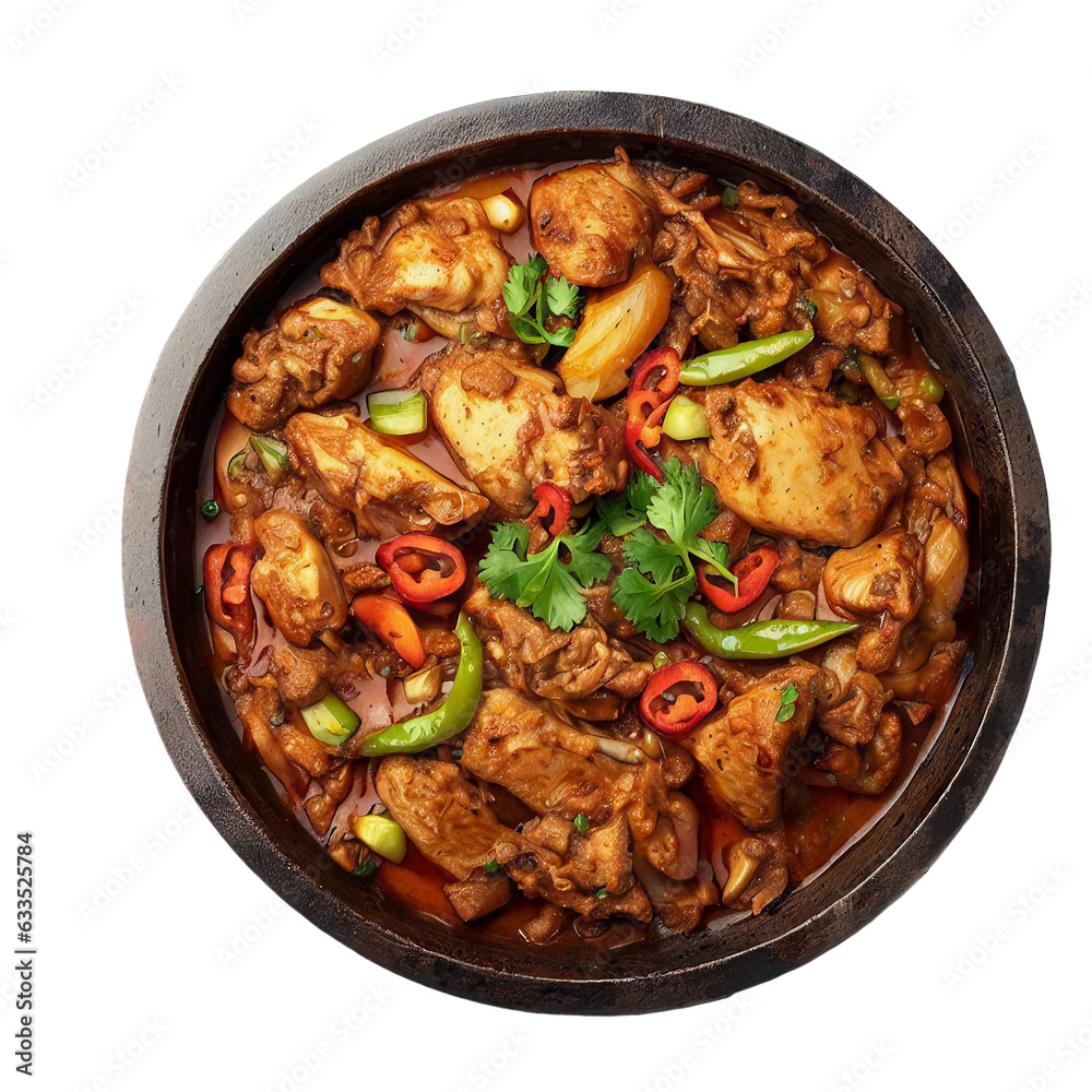 Chicken Curry or  Karahi Tasty Asian Food on white background.