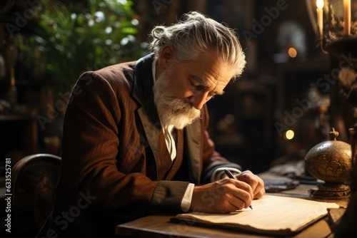 Author writing at a desk - stock photography