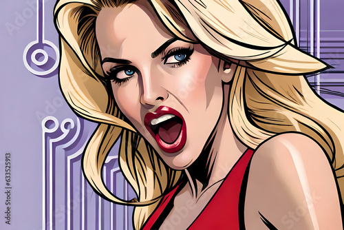 Comic book style surprised attractive blond girl agape