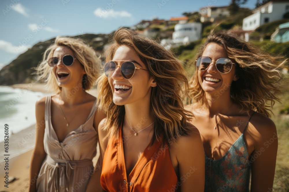 Friends laughing and having fun at the beach - stock photography Friends laughing and having fun at the beach - stock photography