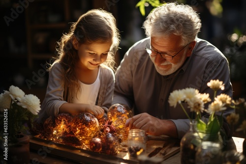 Grandparents crafting with their grandchildren - stock photography