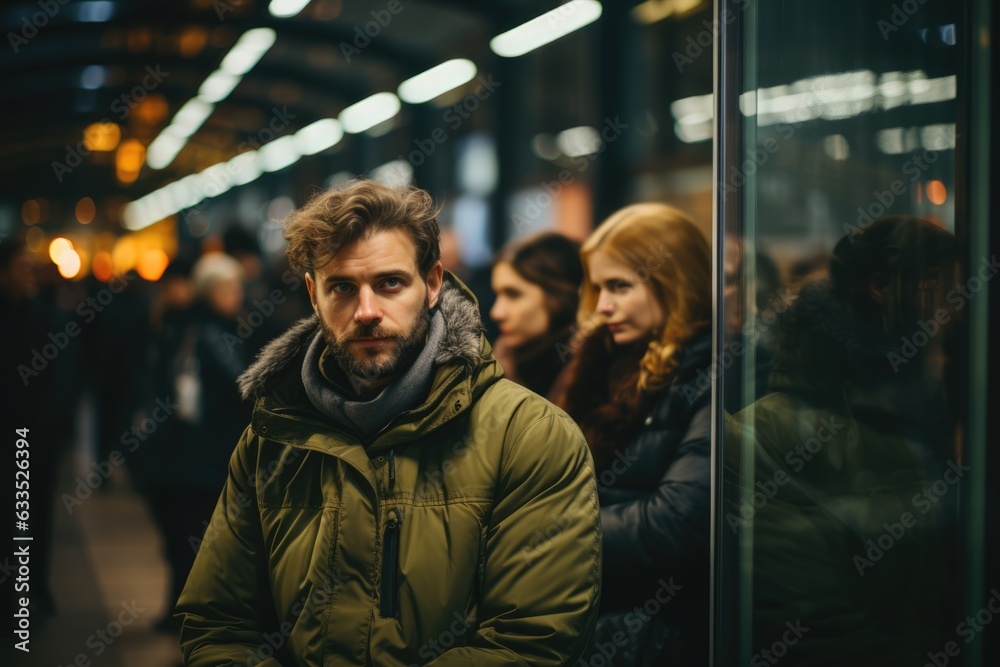 People waiting at a bus stop - stock photography